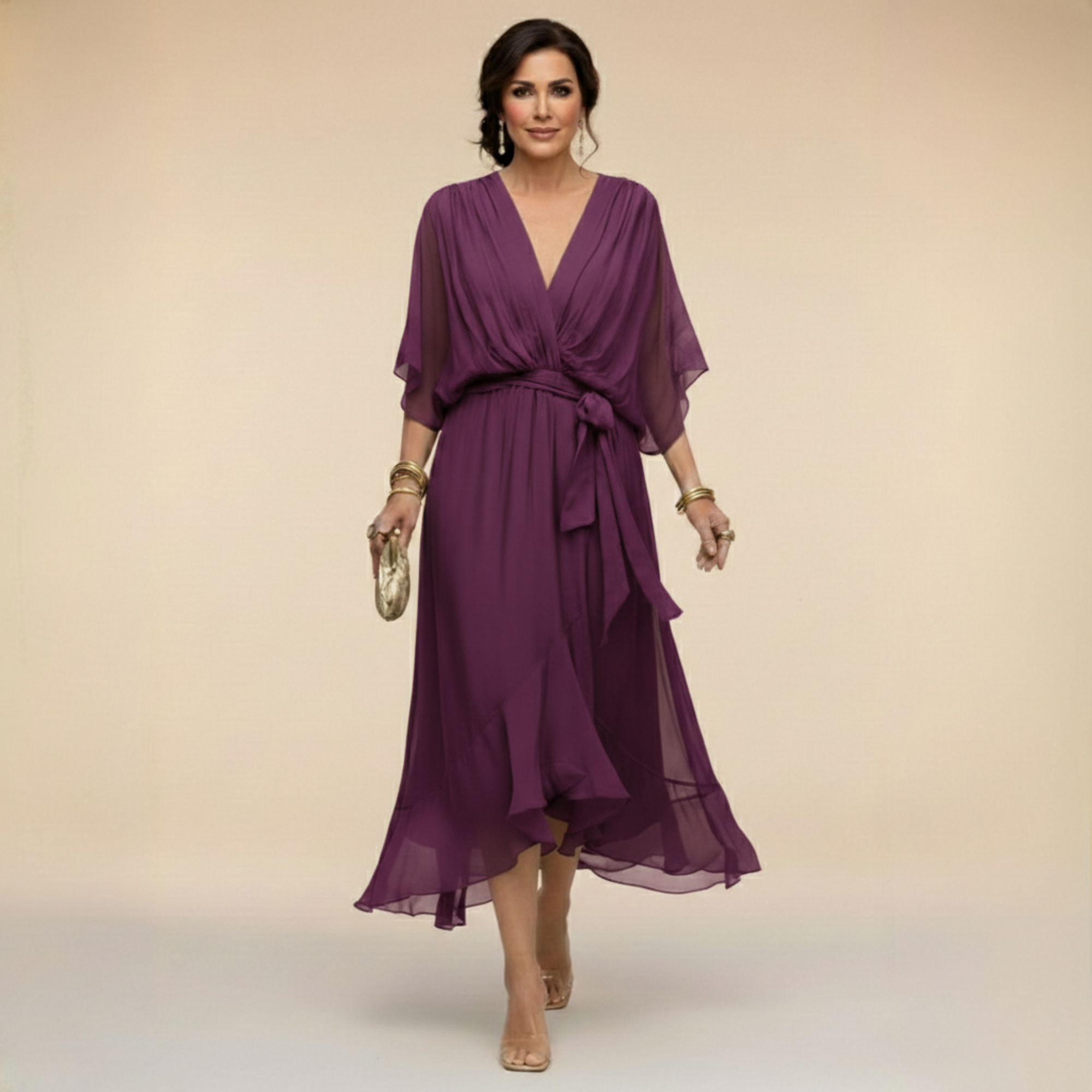 MARTA™ | VESTIDO DE CHIFFON CON ESCOTE EN V