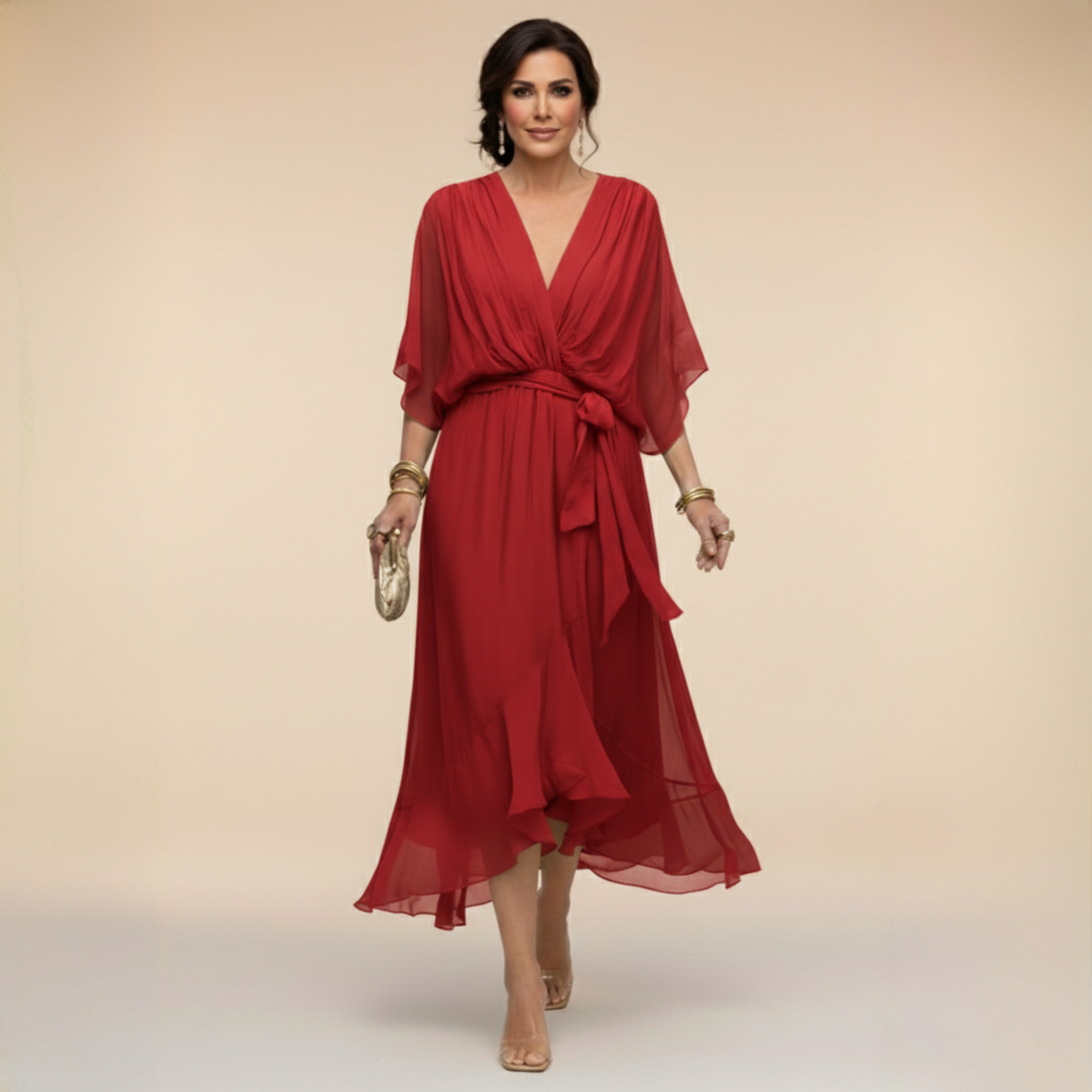 MARTA™ | VESTIDO DE CHIFFON CON ESCOTE EN V