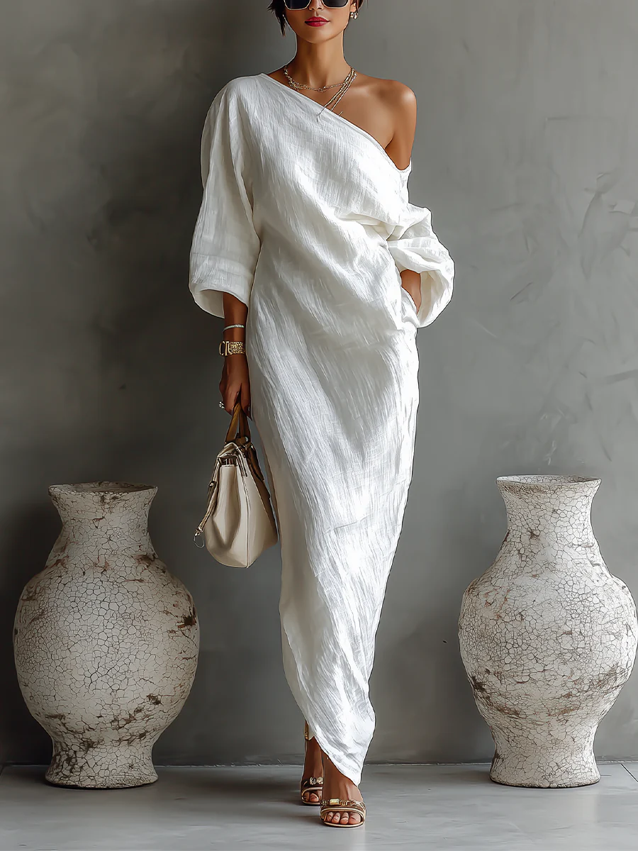 Elise™ | Elegante Maxi Vestido de Un Hombro en Blanco