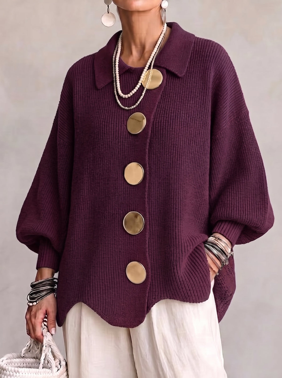 Capucine - Cardigan Boutonné Oversize à Col