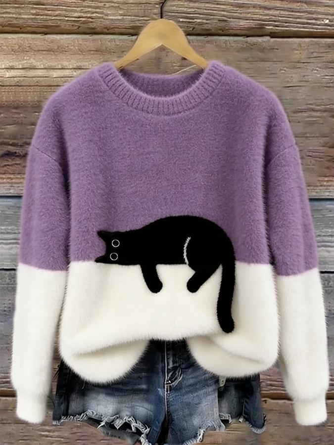 Émeline | Pull Oversize Élégant Imprimé Chat