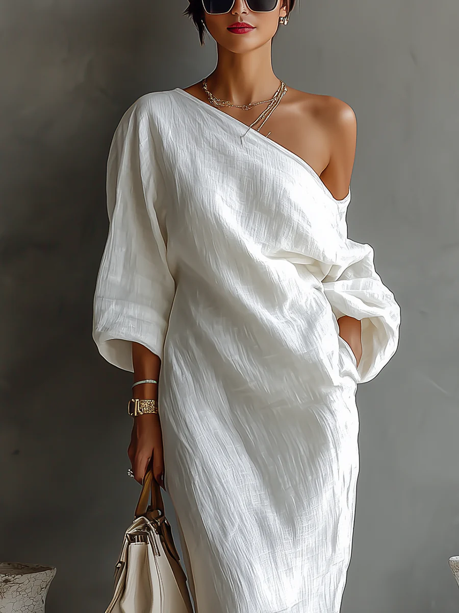 Elise™ | Elegante Maxi Vestido de Un Hombro en Blanco