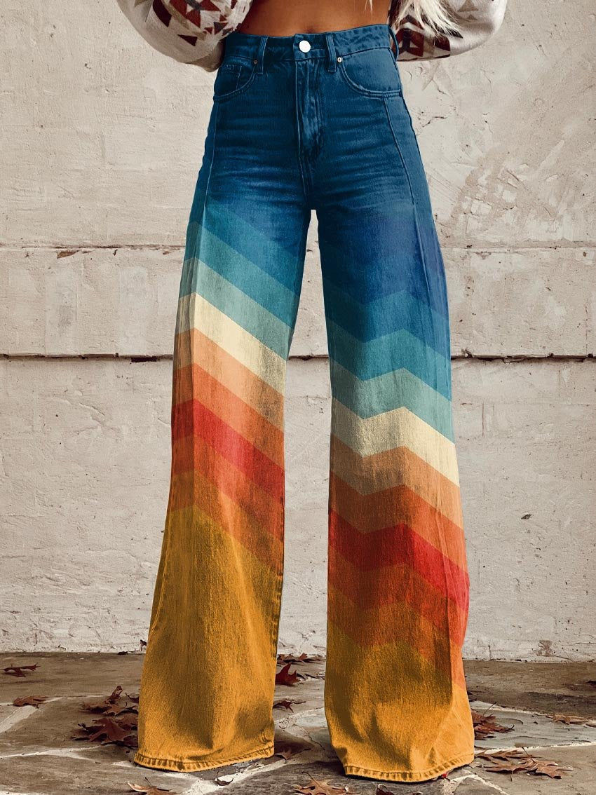 SOLYEN™ | Pantalones Retro Zigzag Multicolor Pierna Ancha