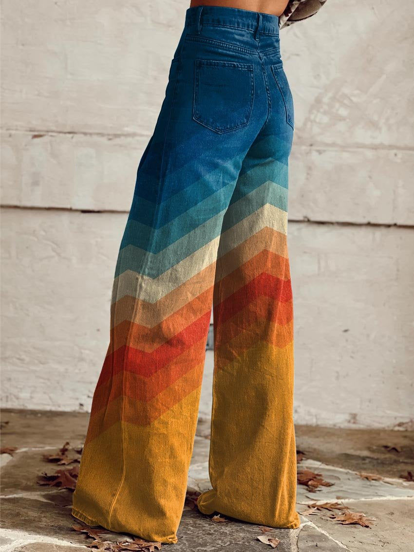 SOLYEN™ | Pantalones Retro Zigzag Multicolor Pierna Ancha