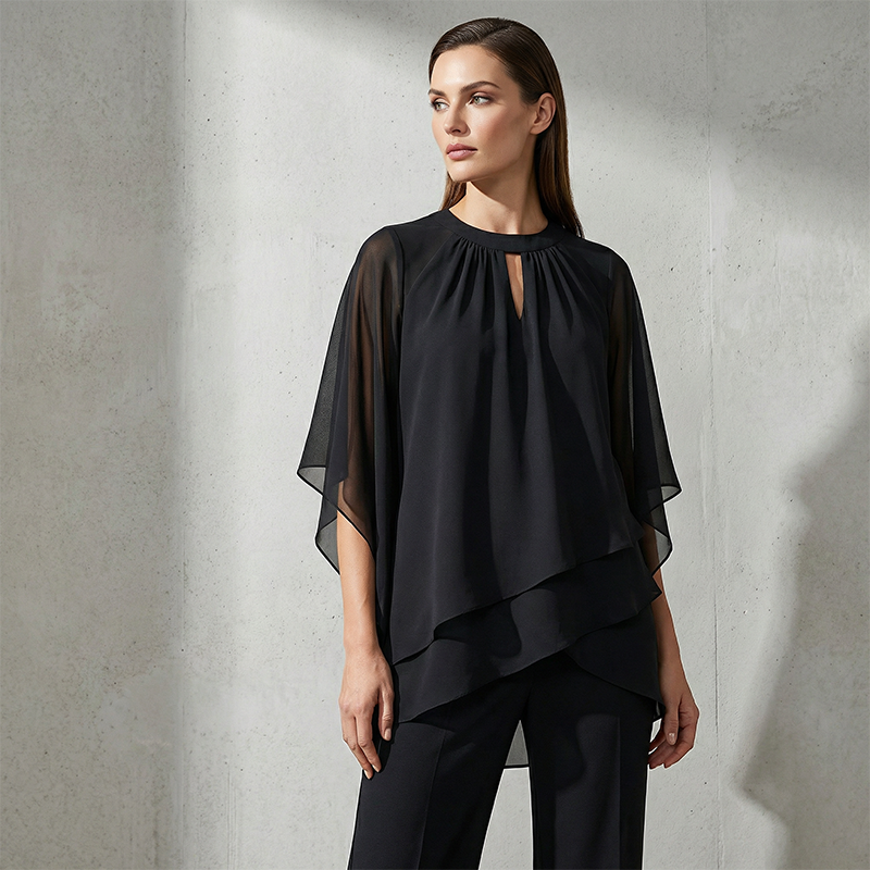 Jeannine | Ensemble Chemisier Asymétrique Superposé et Pantalon Large